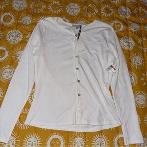 Green Envelope White Button-Down Cardigan